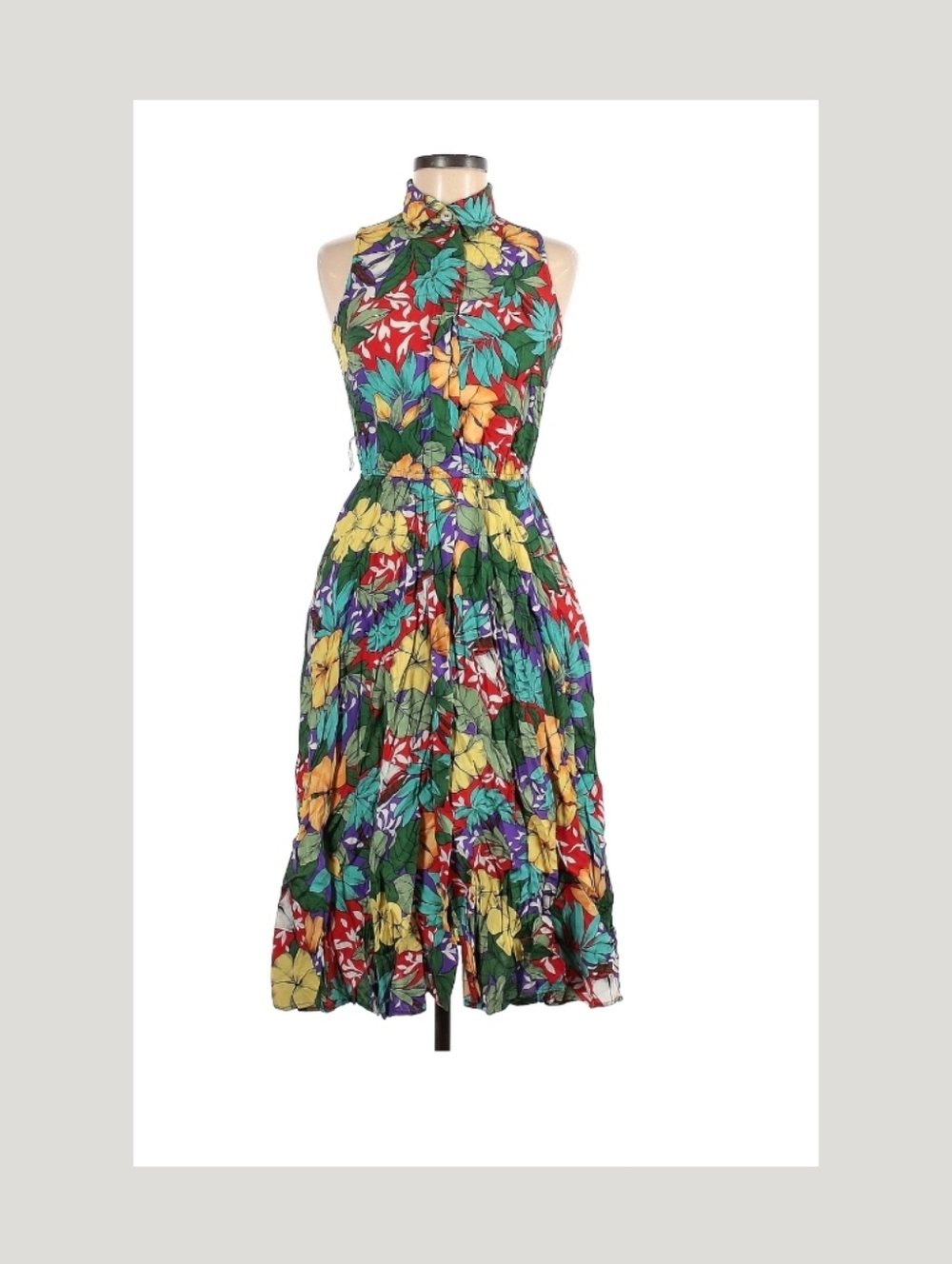 Floral High-Neck Green Midi Dress